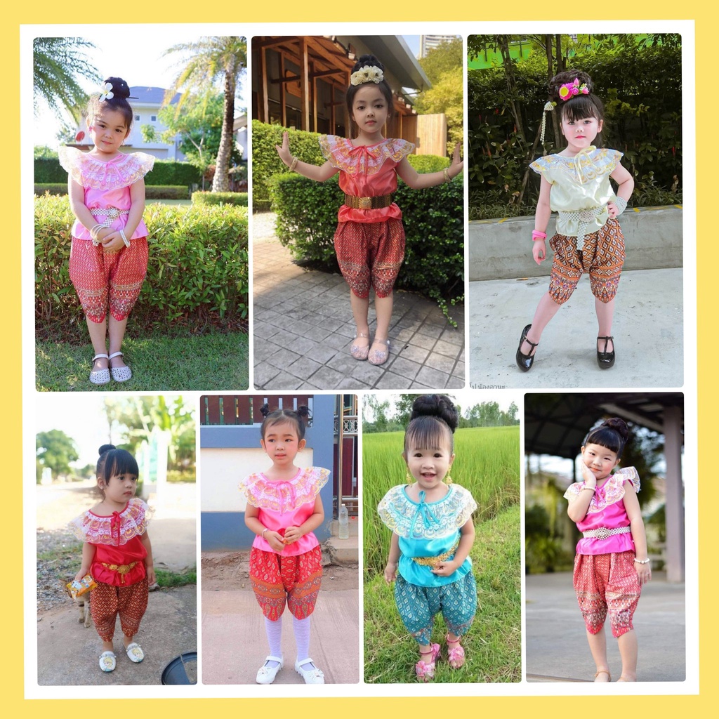 ชุดไทยเด็กญิงเสื้อแม่พลอยคู่กับโจงกระเบน 2-8ปี