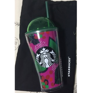 [ของแท้] แก้ว Starbucks ลายใบไม้ ฝาสีเขียวทรงโดม โลโก้เด่นชัด