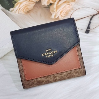 NEW Coach 69829 Colorblock Signature Canvas Small Wallet B4 Tan Ink Light Peach 👉อุปกรณ์ ป้ายราคา แคร์การ์ด6