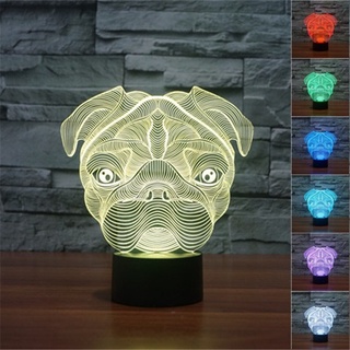 Shar-pei โคมไฟตั้งโต๊ะ LED รูปสุนัข 3D ไล่โทนสี 7 สี USB