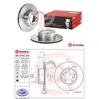 09 5142 24 จานเบรค ล้อ F (ยี่ห้อ BREMBO) รุ่น HC BMW ซีรี่ส์ 5 E34 520i 525i ปี1987-1995