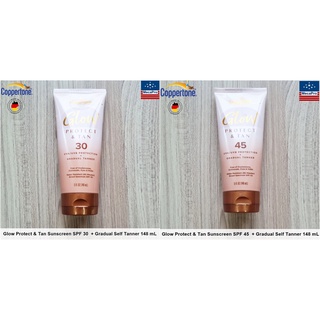 Coppertone® Glow Protect &amp; Tan SPF 30 or SPF 45 Sunscreen 148 mL โลชั่นกันแดด เปลี่ยนสีผิวเป็นสีแทน ภายใน12-24 ชั่วโมง