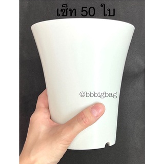 กระถางปากแตร 5 นิ้ว สีขาว เซ็ท 50 ใบ กระถางแคคตัส กระถางไม้กราฟ