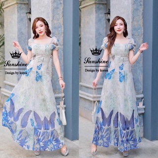 ❌พร้อมส่ง S-4XL❌ป้าย Lady Sunshine💕เดรสยาว เดรสเจ้าหญิง พิมพ์ลายผีเสื้อ สวยน่ารัก