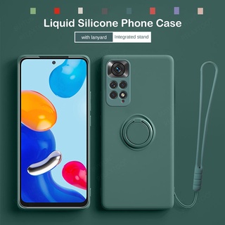 For xiaomi redmi note 11 Pro 4G 5G 11S Liquid Silicone Holder Cover with Lanyard Shell Stand Ring