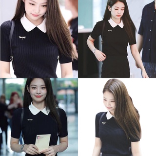 ttshop🌟 พร้อมส่ง 🌟 เสื้อไหมพรมแขนสั้นคอปก Jennie ต้องมีแล้ว (12313)