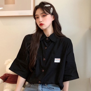 ฤดูร้อนเสื้อผู้หญิงใหม่เกาหลีรุ่นหลวมกลางแขนขนาดเล็กสดบนเฉพาะนักเรียนย้อนยุคฮ่องกงรสเสื้อเชิ้ตสีขาว