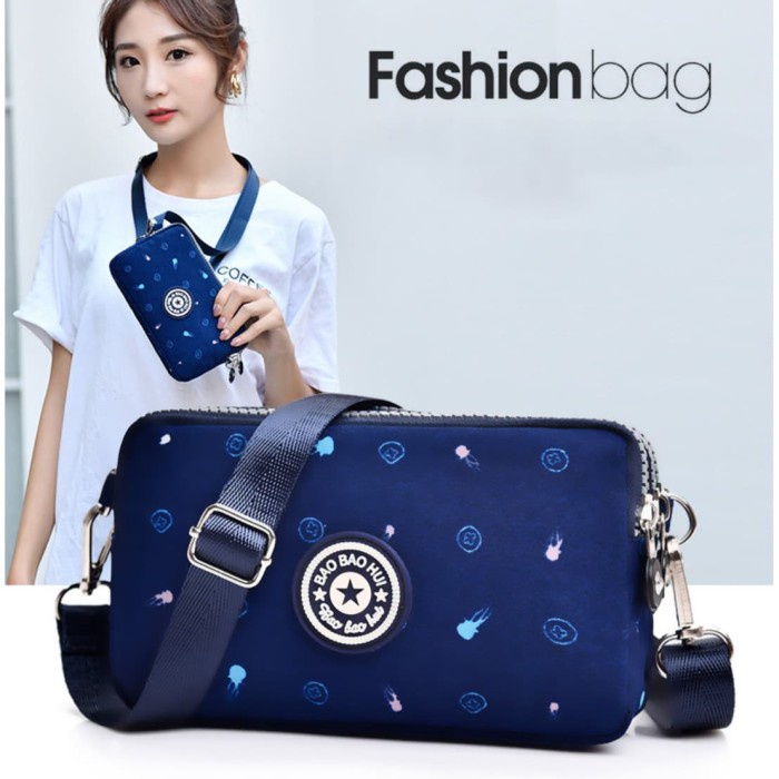 กระเป๋าผู้หญิง TS129 BBH Womens Mini Sling bag 3 ช่องไนลอนกระเป๋าสะพายกันน้ํา-กรมท่าล่าสุด original 