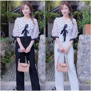 👗Pfashion [ส่งไว!!🚛] P10491 จั้มสูทขายาวด้านบนแต่งผูกโบว์ Long jumpsuit with bow tie on top