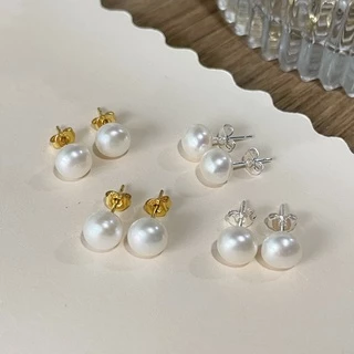 ต่างหูมุกแท้ บาร้อค ดอกไม้ กลม ก้านชุบทอง18K/ชุบเงินแท้ Genuine Pearl Baroque Flower Round Earring