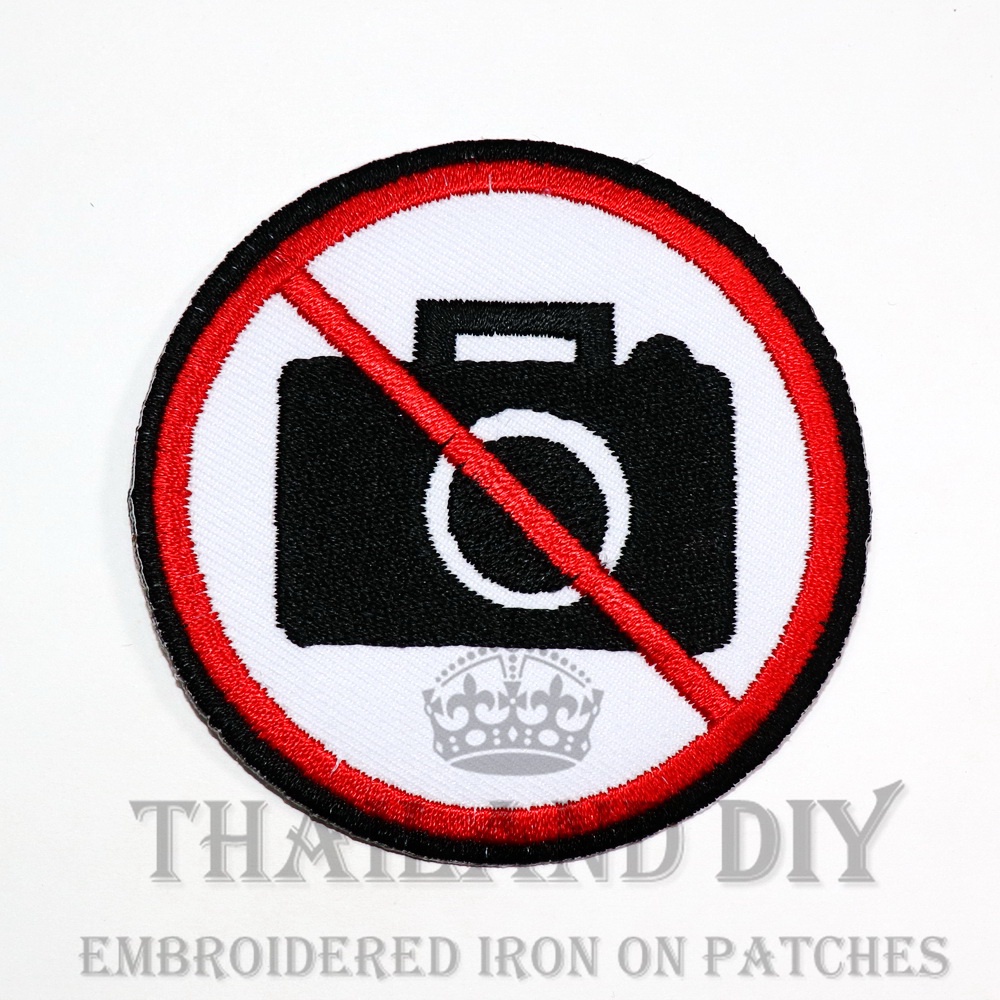 📷 ตัวรีดติดเสื้อ งานปัก สัญลักษณ์ ห้ามถ่ายรูป กล้องถ่ายรูป No Photo Camera Patch DIY WOP ตัวรีด อาร์มติดเสื้อ กระเป๋า