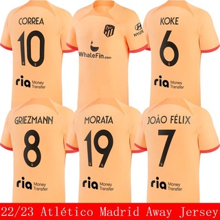 เสื้อกีฬาแขนสั้น ลายทีมชาติฟุตบอล Atletico Madrid Jersey Third Away Koke Felix Morata Correa Griezmann Estar 2022 2023 สําหรับผู้ชาย และผู้หญิง