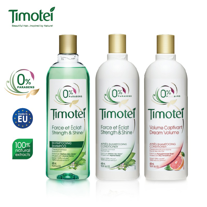 ซื้อ1เซต แถม1ขวดTimotei Strength&Shine Shampoo+Conditioner Set + Timotei Dream Volume Conditioner