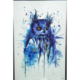 แทททู สติ๊กเกอร์ นกฮูกสีฟ้า Blue owl sticker tattoo temporary