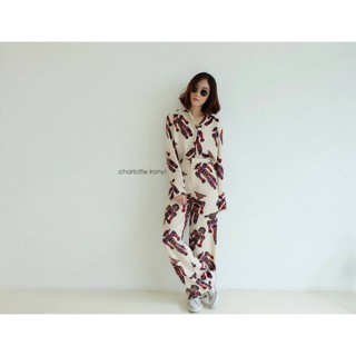 Pajamas Style ชุดเสื้อ+กางเกงลายโบฮีเมียนเข้าเซต ใส่สบายดูมีสไตล์
