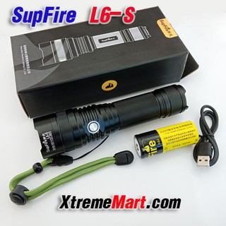 ไฟฉาย SupFire L6-S XM-L2 U2 LED สว่าง 1100 Lumens 10W 5 โหมด พร้อมแบตเตอรี่ 26650 และสายชาร์จ USB