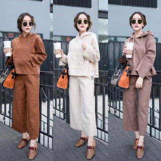 set เสื้อ crop มีฮู้ด