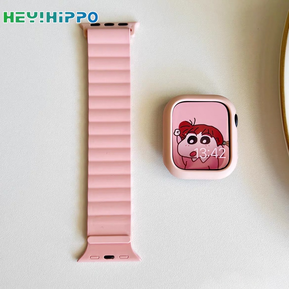 สายนาฬิกาข้อมือซิลิโคนแม่เหล็ก สีแคนดี้ พร้อมเคสป้องกัน สําหรับ Smart Watch Series 7 6 se 5 4 iwatch 45 44 42 41 40 38 มม.
