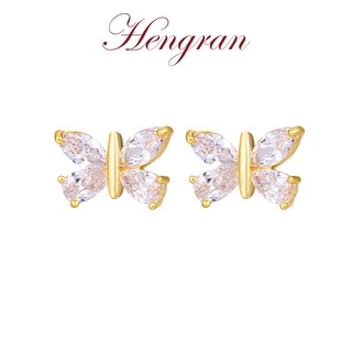 Hengran ต่างหูแฟชั่นเกาหลี ทอง18K เพชร ตุ้มหูห่วง ผู้หญิง ผีเสื้อ 11GE