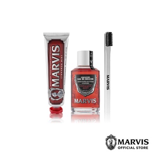 [ MARVIS Refreshing Kit ] Marvis Cinnamon Mint 85 ML + Mouthwash Cinnamon Mint 120ML + Toothbrush White