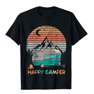 เสื้อยืดผ้าฝ้ายพิมพ์ลายคลาสสิก เสื้อยืดลําลอง แขนสั้น พิมพ์ลาย Happy Camping Lover Camp สไตล์วินเทจ คลาสสิก ไม่ซ้ําใคร ส