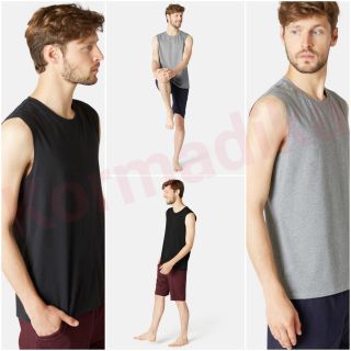 เสื้อกล้ามผู้ชาย เสื้อกล้าม แนวสปอร์ตพิลาทิส เสื้อแขนกุด Mens Tank Top NYAMBA Stretchy Cotton Fitness Tank Top