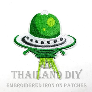 ตัวรีดติดเสื้อ งานปัก ตัวรีดนักบินอวกาศ ต่างดาว จานบิน การ์ตูน เอเลี่ยน Space Alien Patch WOP DIY ตัวรีด อาร์มติดเสือ