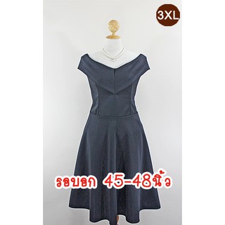 E2169-1-3XL-ชุดเดรสคนอ้วน คอแหลมเปิดไหล่ สีดำ ผ้ายืดเนื้อหนานิ่ม(ผ้าสกูบ้า) คอแหลมเปิดไหล่ คอด้านหลังพับลงมา