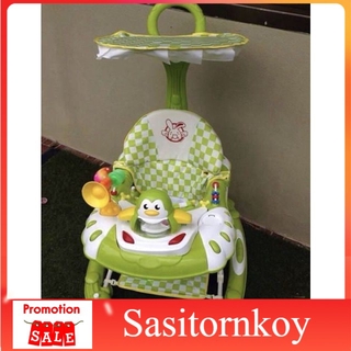 sasitornkoy รถหัดเดินราคาถูก รถหัดเดินเด็กอ่อน ้ โยกได้ มีหลังคา มีด้ามจับ มีเสียงดนตรี (รุ่นจัมโบ้) รถหัดเดินวงกลม