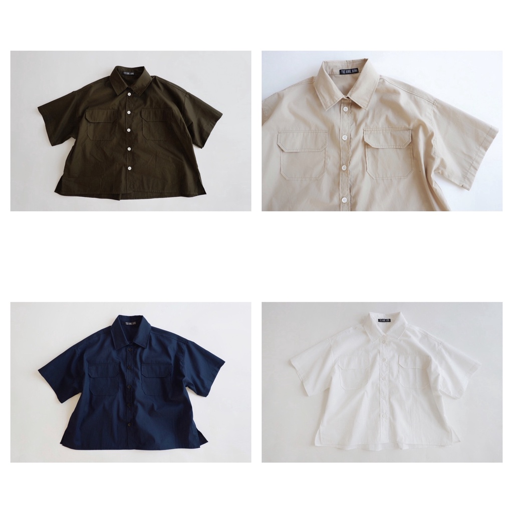เสื้อเชิ้ตครอป คอปก ดีเทล2 กระเป๋า