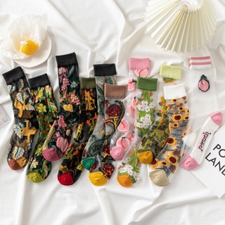แหล่งขายและราคาKAFU D405ถุงเท้าผ้าฝ้ายลายดอกไม้สำหรับผู้หญิงอาจถูกใจคุณ