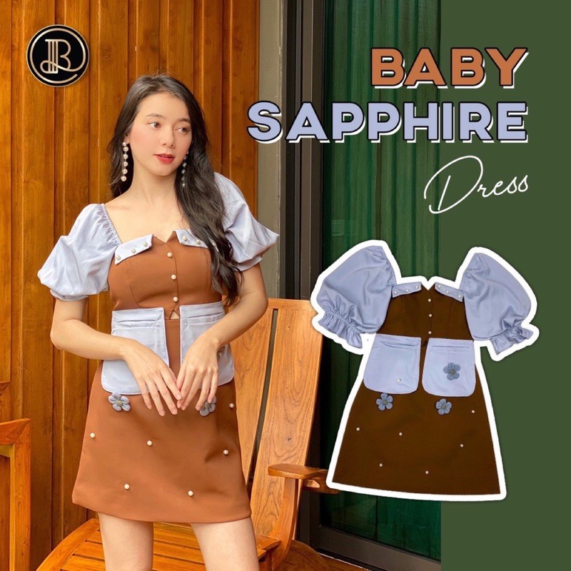 Baby Sapphire : BLT BRAND : มินิเดรสสีน้ำตาลฟ้า