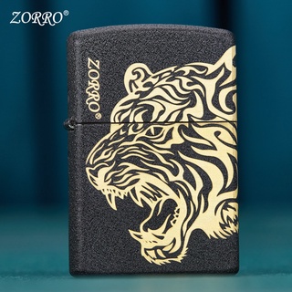 ZORRO Zorro ใหม่น้ำมันก๊าดไฟแช็ก retro สีดำทราย zodiac tiger บุคลิกภาพ windproof ไฟแช็กส่งของขวัญแฟน