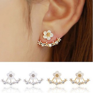 Women Ear Hook Plated Pearl Crystal Rhinestone Stud Ear Clip Earrings