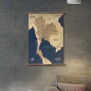 ภาพแขวนผนังแผนที่ประเทศไทยวินเทจ: โกลเด้น บลู Vintage Thailand Map: Golden Blue