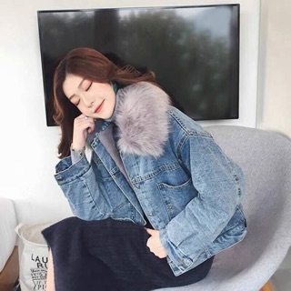 มีไซส์ (S-2XL)❗️❗️Faux fur jacket✨แจ๊คเกตยีนส์เฟอร์บุขน