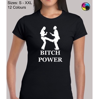 เสื้อยืด พิมพ์ลาย Bitch Power Funny Rude Humor Novelty Fitted สําหรับผู้หญิงS-5XL