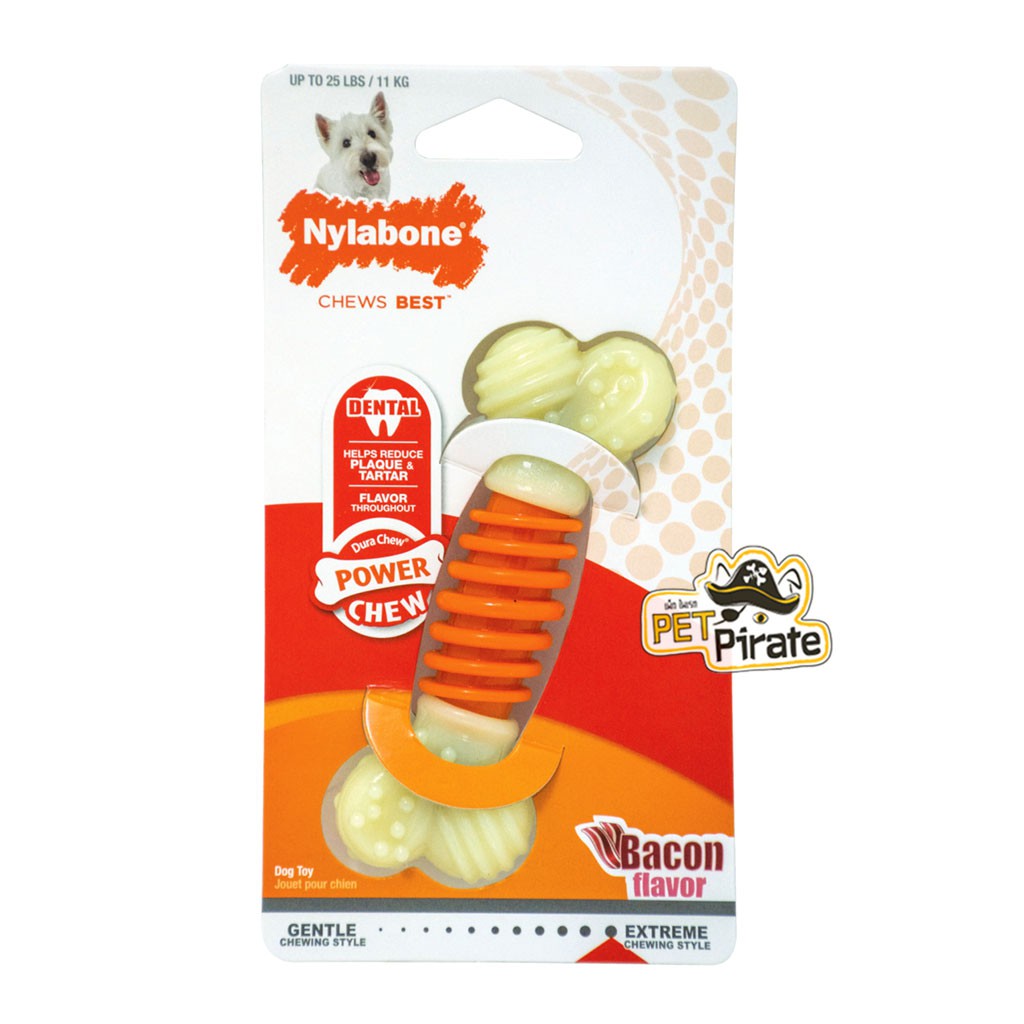 Nylabone ของเล่นกัดแทะขัดฟันสำหรับสุนัข น้ำหนักไม่เกิน 11 กก. รสเบคอน สำหรับสุนัขสายแทะ ที่รักการแทะกัดเคี้ยว