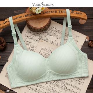 ชุดชั้นใน Soft Bra เวอร์ชั่นเกาหลีใหม่ของชุดชั้นในไร้รอยต่อ Japan-style simple 100%-cotton girl bra student development period thin cup non-wired gathered bra summer Breathable bra 日式简约纯棉少女内衣学生发育期薄杯无钢圈聚拢透气文胸