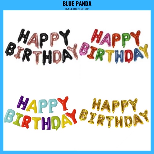 16 นิ้วตัวอักษร HAPPY BIRTHDAY อลูมิเนียมฟอยล์บอลลูน Happy Birthday Party ตกแต่งตัวอักษรแบนเนอร์ Hur