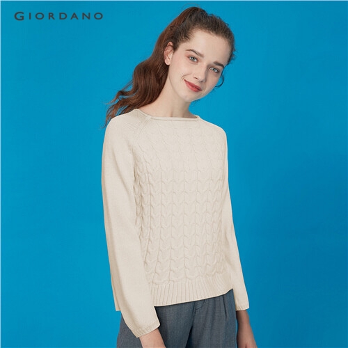 GIORDANO WOMEN Thick crewneck cable knitted sweater 05359625