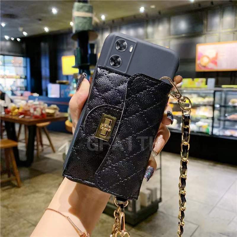 Ready Stock เคส OPPO A57 4G 2022 New Fashion Soft Case Wallet Bag with Strap Lanyard Card Holder TPU Sillicone Skin Feel เคสโทรศัพท์ Oppo A57 OPPOA57 Back Cover
