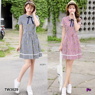 J3629 Dress มินิเดรสริ้วลายสัปะรด