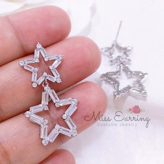 Miss Earring ต่างหู CZ เงินแท้ 92.5% ต่างหูดาว Baguette cut อะไหล่เงิน สวยหวานน่ารัก ไม่แพ้ไม่คัน น้ำหนักเบา พร้อมส่ง