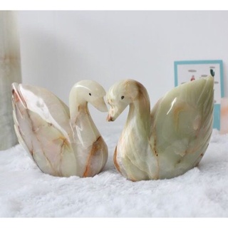 หงส์ตกแต่งบ้าน หินโอนิกซ์ โอนิกซ์ แต่งบ้าน หยกปากีสถานแท้ Swan Pakistan Onyx Stone