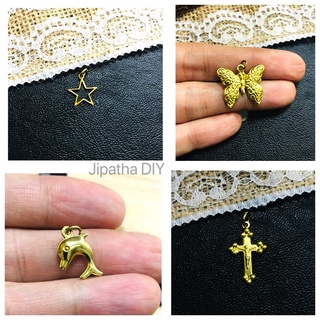 Jipata DIY จี้ ต่างหู รูปดาว รูปโลมา รูปกางเขน ลายผีเสื้อ ทองเหลือง แท้ ลวดลายดาวฉลุ จี้ทองเหลือง ต่างหูทองเหลือง