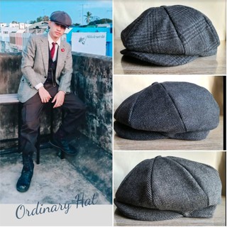 Newsboy Hat ผ้าวูลผสมโพลีเอสเตอร์ สีดำ/สีน้ำตาล/ลายสก็อต Size : M/L , XL