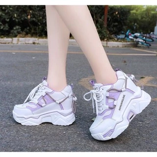 MARIAN(มาใหม่ล่าสุด)รองเท้าผ้าใบแฟชั่น รองเท้าผ้าใบผู้หญิง เสริมส้น7ซม. NO.A0304มี3สี ม่วง เขียว เทา พร้อมส่ง