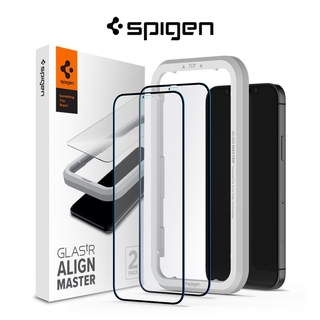 Spigen ฟิล์มกระจกนิรภัยกันรอยหน้าจอ แบบเต็มจอ สําหรับ iPhone 12 Pro Max AlignMaster 12 Pro Max 2 แพ็ก