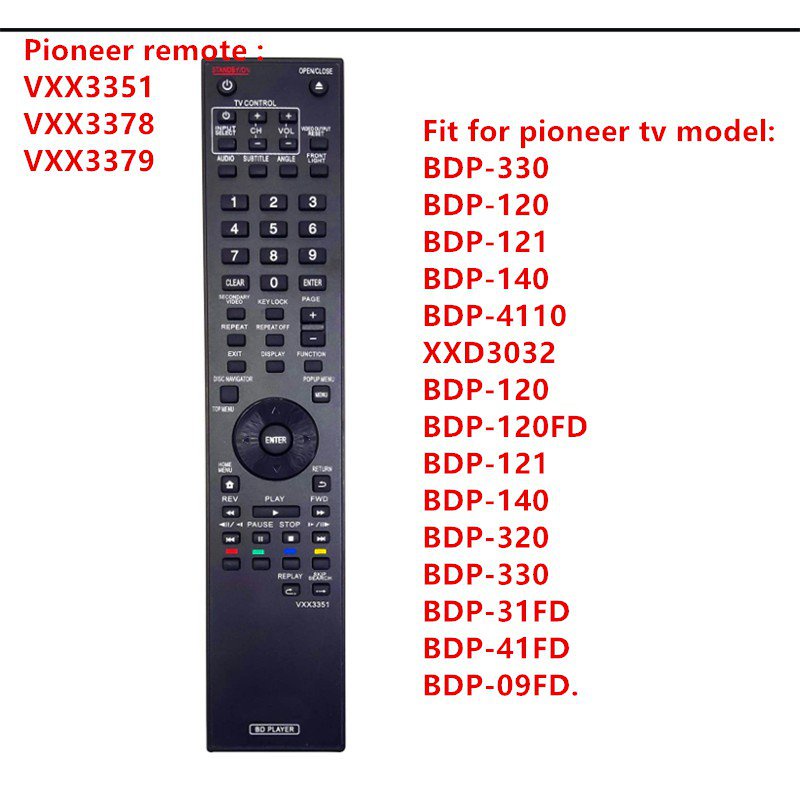 Pioneer VXX3351 VXX3378 VXX3379 Blu-ray Disc Player รีโมทคอนโทรลสําหรับ Pioneer BDP-120, BDP-121, BD